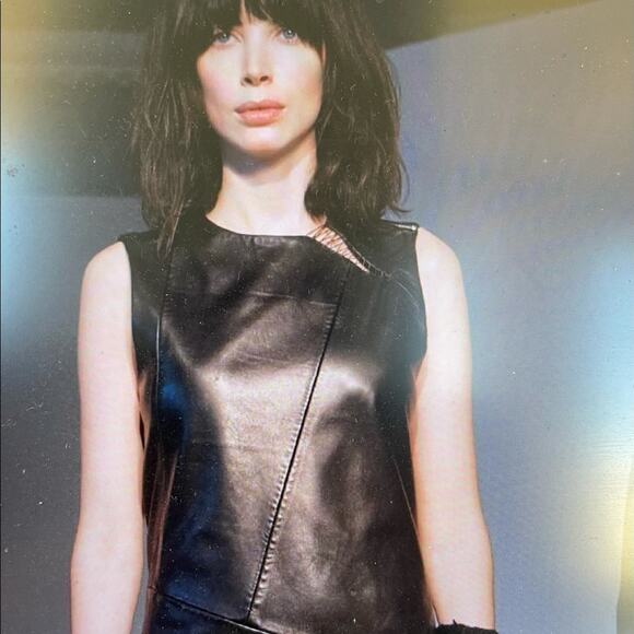 TESS GIBERSON Leather Shift Mini Black Dress Size 0 - Picture 6 of 16